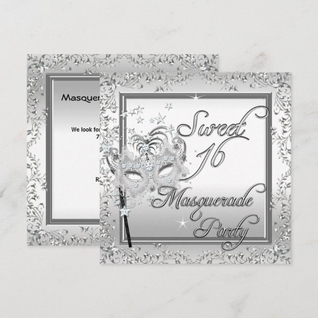 Masquerade Sweet 16 Sixteen Birthday White Invitation (Front/Back)