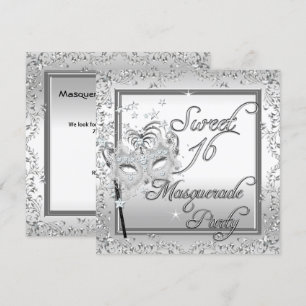 Masquerade Sweet 16 Sixteen Birthday White Invitation