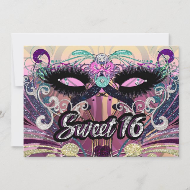 Masquerade Sweet 16 Sixteen Party Mask Invitation (Front)