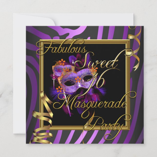 Masquerade Sweet 16 Sweet Sixteen Gold Purple Invitation (Front)