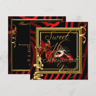 Masquerade Sweet 16 Sweet Sixteen Zebra Red Invitation
