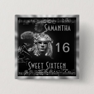 Masquerade sweet sixteen 15 cm square badge