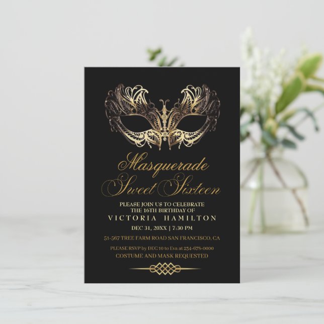 Masquerade Sweet Sixteen Birthday Invitation (Standing Front)