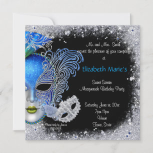 Masquerade, Sweet Sixteen, Glitter Invitation