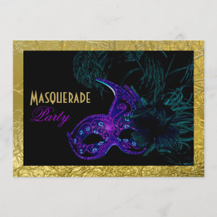 Masquerade Sweet Sixteen party blue, purple, gold Invitation