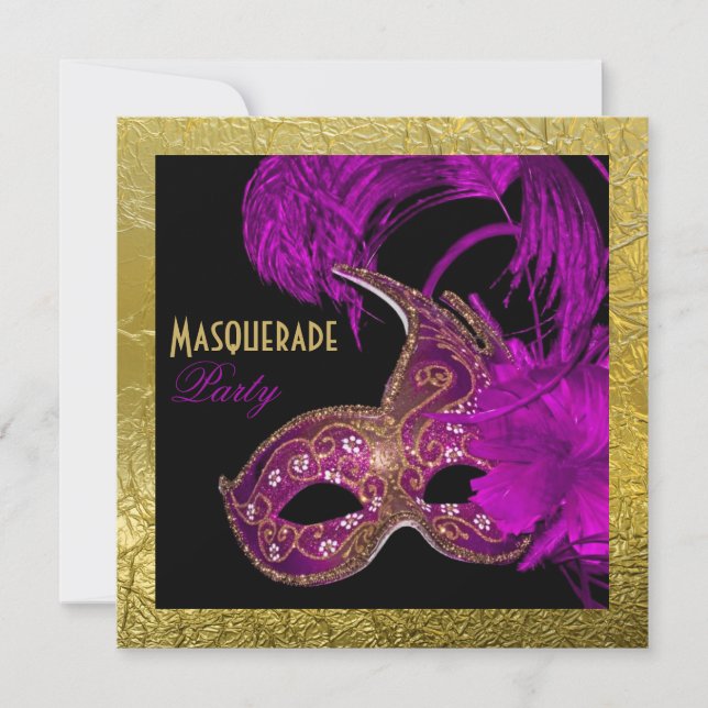 Masquerade Sweet Sixteen party purple gold foil Invitation (Front)