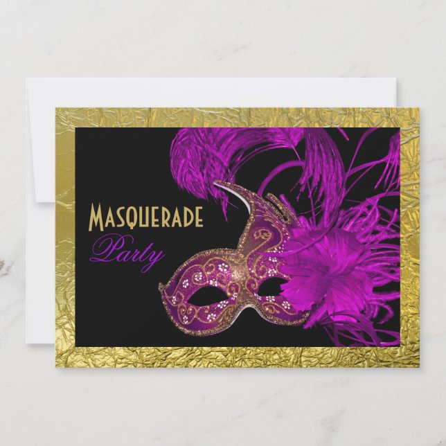 Masquerade Sweet Sixteen party purple gold foil Invitation (Front)