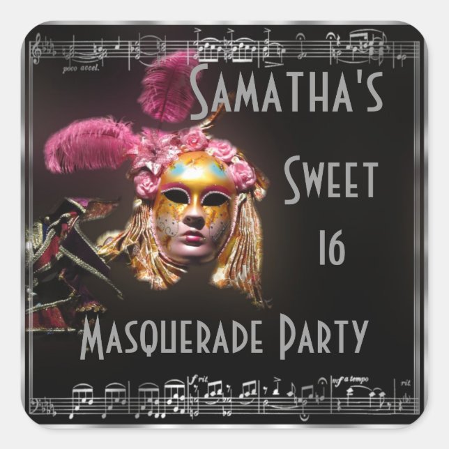 Masquerade sweet sixteen square sticker (Front)