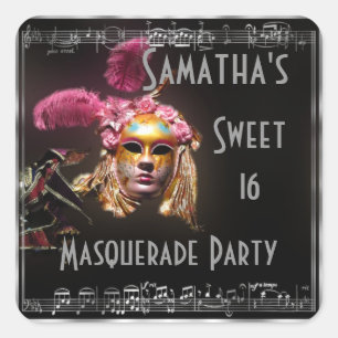 Masquerade sweet sixteen square sticker