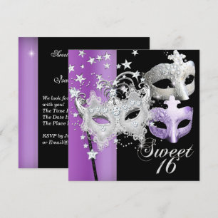 Masquerade Sweet Sixteen Sweet 16 Lilac Black Invitation
