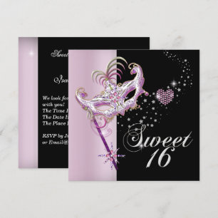 Masquerade Sweet Sixteen Sweet 16 Pink Black Invitation