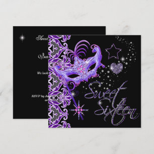 Masquerade Sweet Sixteen Sweet 16 Purple Black Invitation