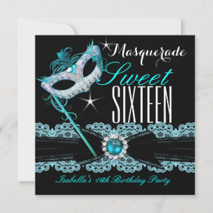 Masquerade Sweet Sixteen Sweet 16 Teal Blue 2 Invitation