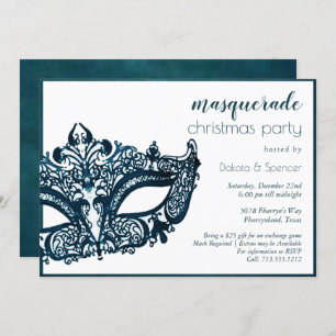 Masquerade Teal Mask   Mardi Gras Theme Christmas Invitation