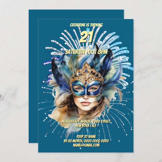 Masquerade theme carnival fireworks mask masked invitation (Front/Back)