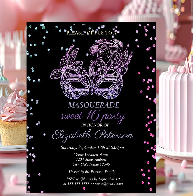 Masquerade Violet Diamonds,Masque Sweet 16  Invitation Postcard (Creator Uploaded)