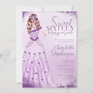 Masquerade Watercolor Illustration Sweet Sixteen Invitation
