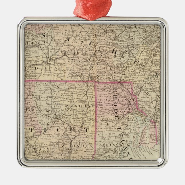Mass, Conn, RI 2 Metal Tree Decoration (Front)