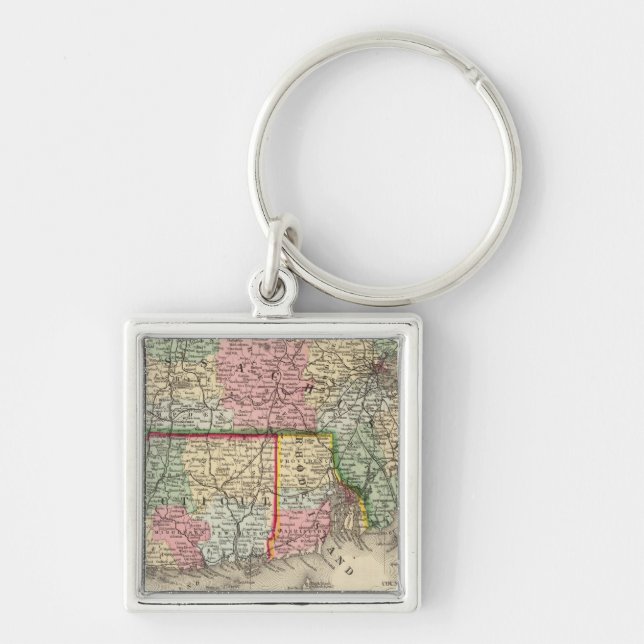 Mass, Conn, RI Map by Mitchell Key Ring (Front)