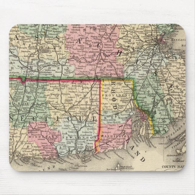 Mass, Conn, RI Map by Mitchell Mouse Mat (Front)