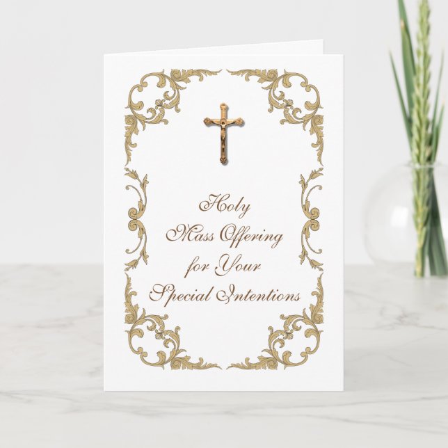 Mass Offering Gold Crucifix Birthday Anniversary Thank You Card (Front)