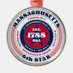 Massachusetts 6th State Christmas Ornament