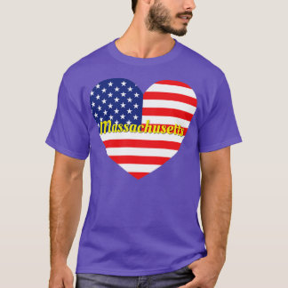 Massachusetts American Flag Heart  T-Shirt