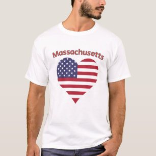 Massachusetts American Flag Heart T-Shirt