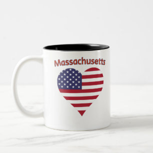 Massachusetts American Flag Heart Two-Tone Coffee Mug