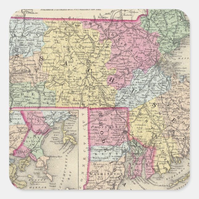 Massachusetts And Rhode Island 2 Square Sticker (Front)