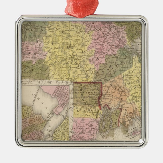 Massachusetts And Rhode Island Metal Tree Decoration (Front)