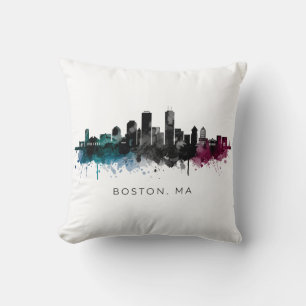 Massachusetts Art Boston MA Skyline Watercolor Cushion