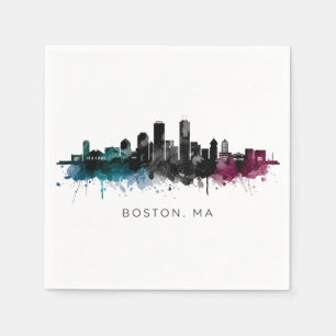 Massachusetts Art Boston MA Skyline Watercolor Napkin