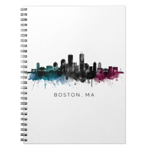 Massachusetts Art Boston MA Skyline Watercolor Notebook