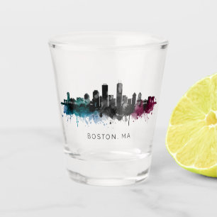 Massachusetts Art Boston MA Skyline Watercolor Shot Glass