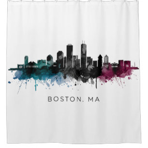 Massachusetts Art Boston MA Skyline Watercolor Shower Curtain