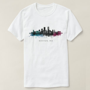 Massachusetts Art   Boston MA Skyline Watercolor T-Shirt