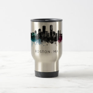Massachusetts Art Boston MA Skyline Watercolor Travel Mug