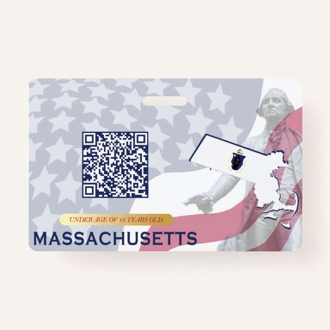 MASSACHUSETTS - Child ID - USA Flag Background ID Badge (Back)