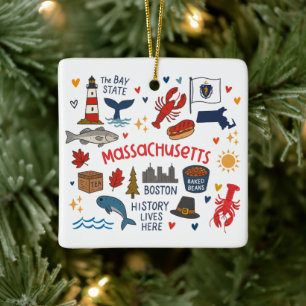 Massachusetts Custom Family Trip Christmas Ceramic Ornament