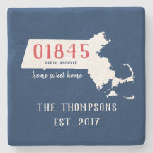 Massachusetts Custom  Town Zip Code Drink Coasters