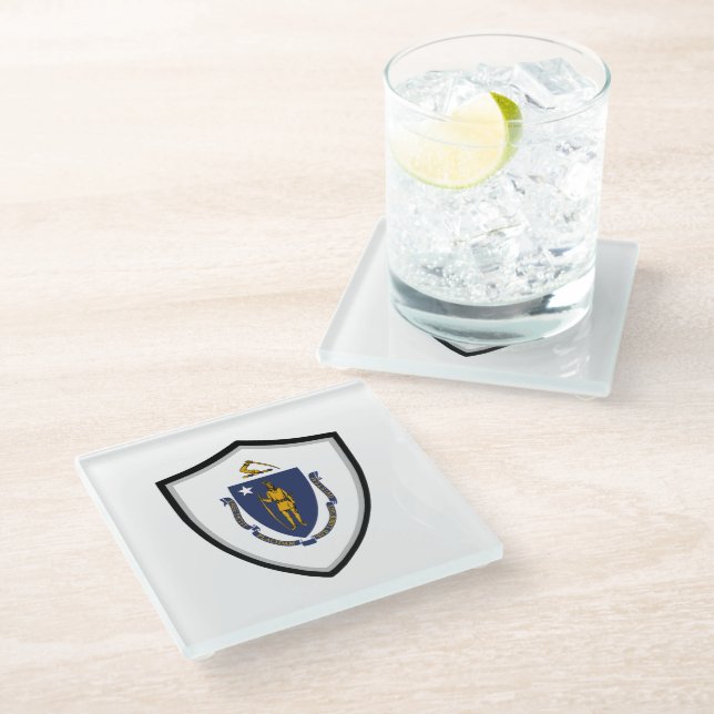 Massachusetts flag glass coaster (Angled)