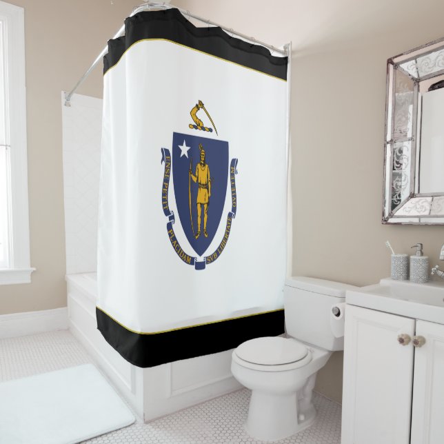 Massachusetts flag shower curtain (In Situ)