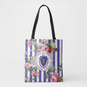 Massachusetts Floral Stripe Personalise Tote Bag