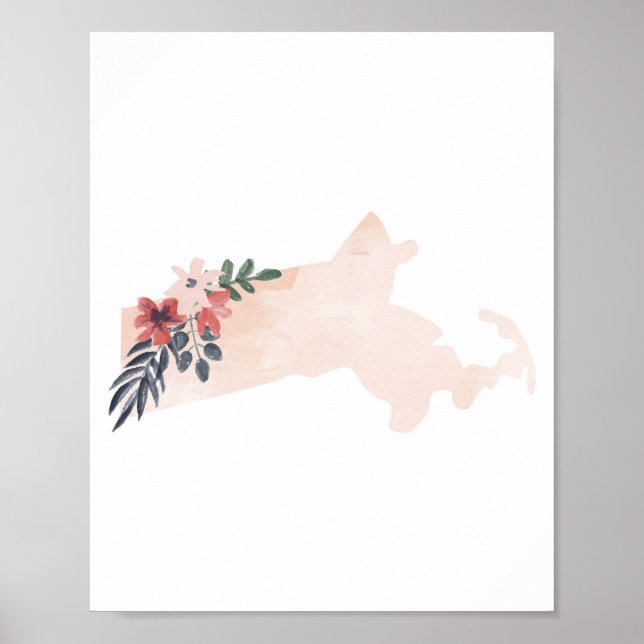 Massachusetts Floral Watercolor State Poster (Front)