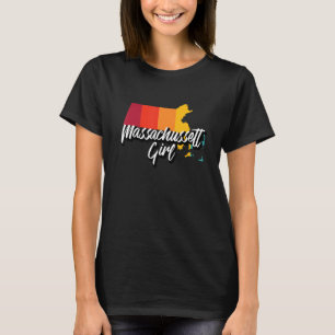 Massachusetts Girl Home State Retro 70s Stripes Us T-Shirt