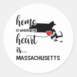 Massachusetts home is where the heart is classic round sticker
