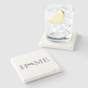 Massachusetts Home State Map Shaped Letter Word Stone Coaster