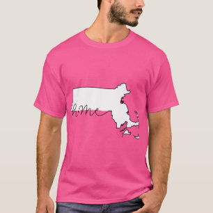 Massachusetts Home State Outline Map Black and Whi T-Shirt