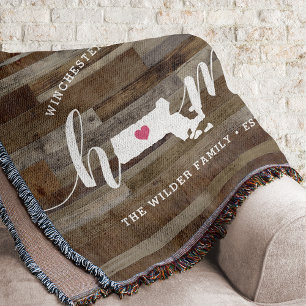 Massachusetts Home State Personalised Wood Look Throw Blanket